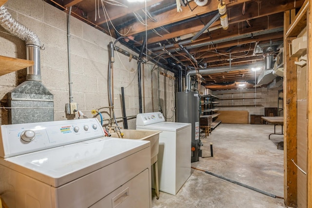 laundry room with laundry area, separate washer and dryer, and water heater