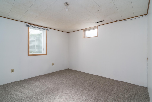 basement with carpet and visible vents