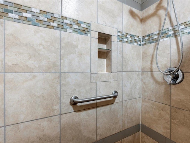 interior details featuring a tile shower