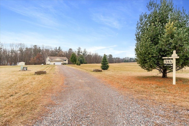 view of street featuring gravel driveway