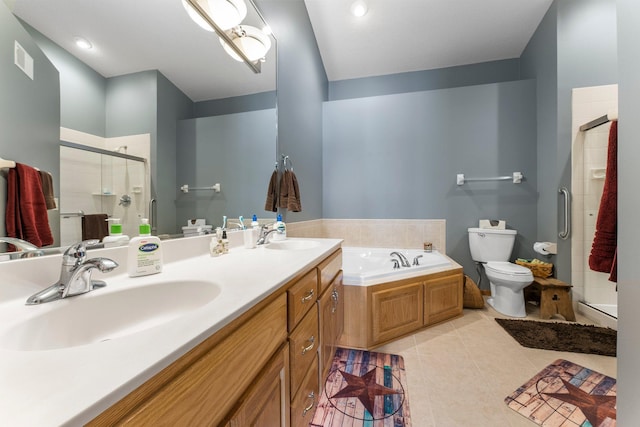 full bath featuring toilet, tile patterned flooring, visible vents, and a sink