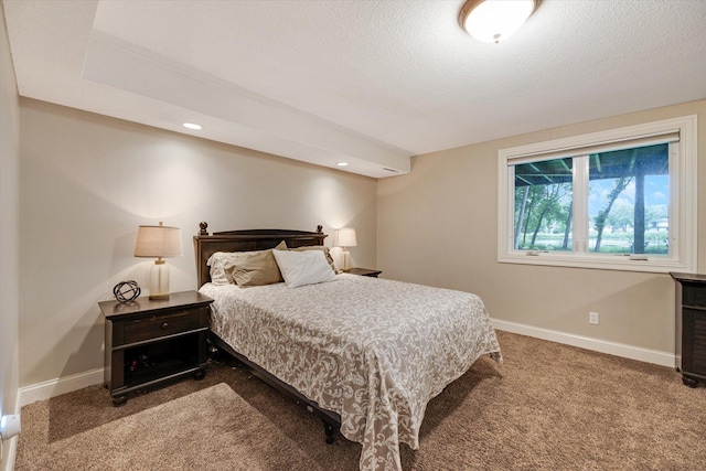 bedroom featuring carpet flooring, baseboards, and recessed lighting