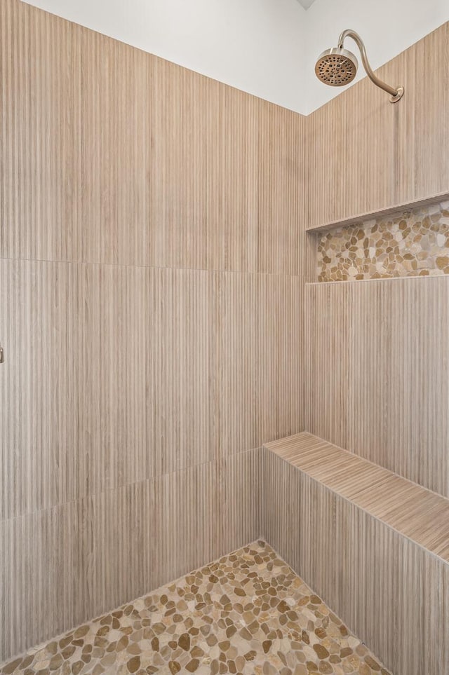 interior details featuring tiled shower