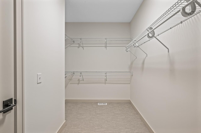 spacious closet with carpet flooring and visible vents