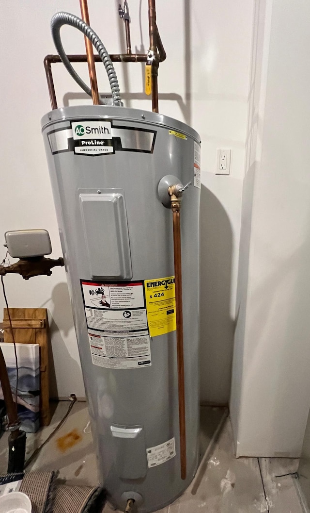 utility room with electric water heater