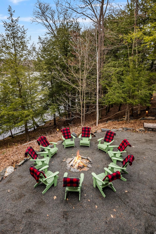 view of yard featuring an outdoor fire pit