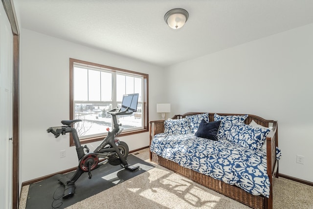 bedroom with carpet flooring and baseboards