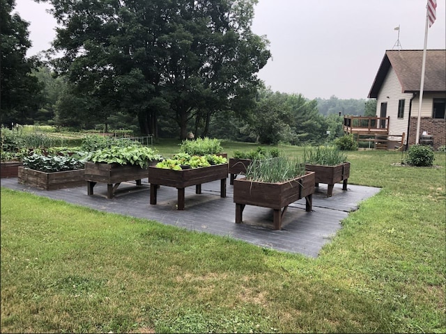 surrounding community with a yard and a vegetable garden