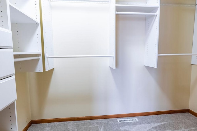 spacious closet with visible vents and carpet flooring