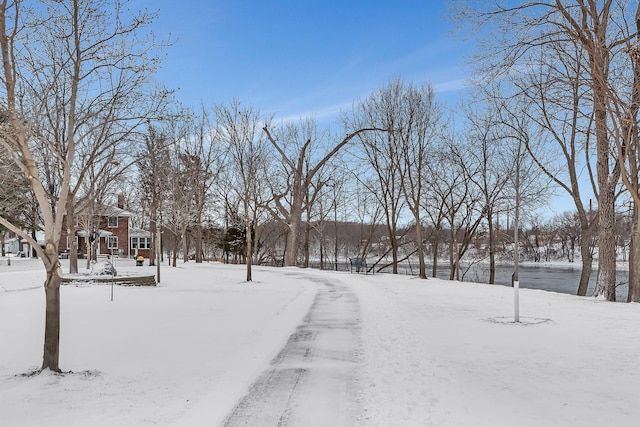 view of yard layered in snow