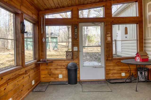 sunroom with wooden ceiling