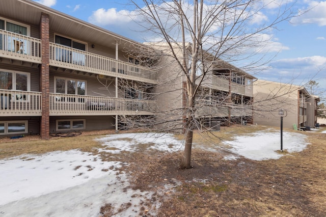 view of snow covered building