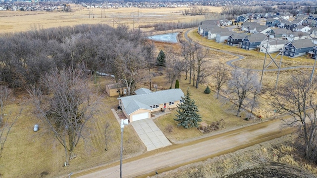 bird's eye view with a residential view and a rural view