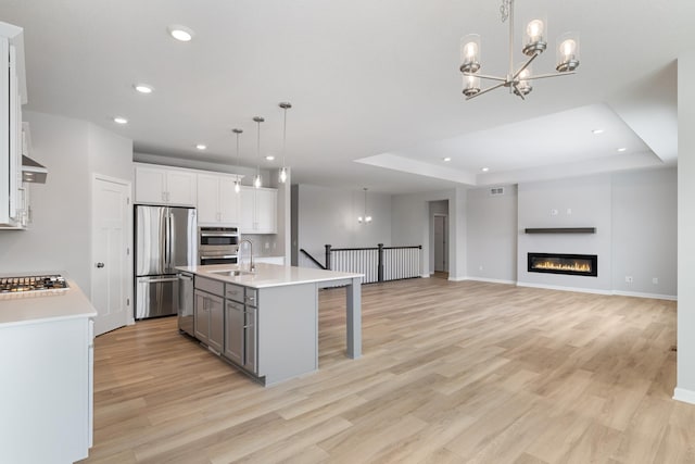 10720 Harbor Ln N, Maple Grove, MN 55369 - kitchen featuring recessed lighting, light wood-style flooring, a chandelier, and stainless steel appliances