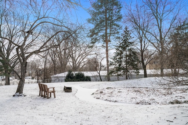 view of yard covered in snow