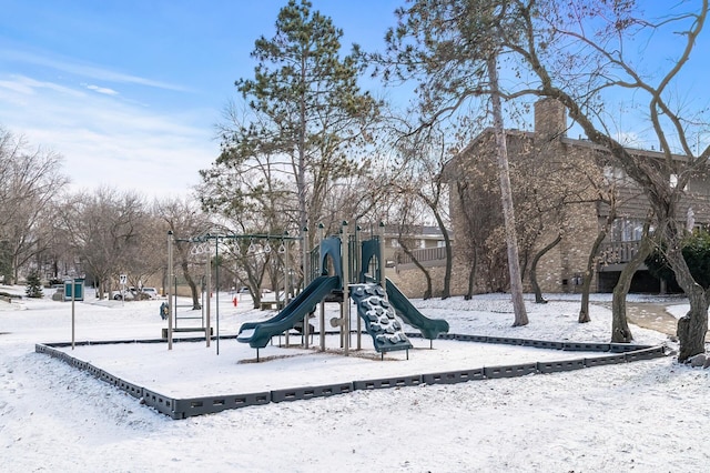 snow covered playground with playground community