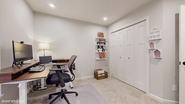 office space with carpet floors, baseboards, and recessed lighting