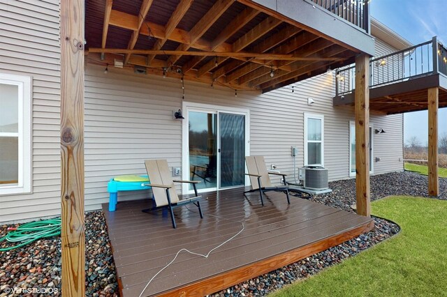 wooden terrace with central air condition unit