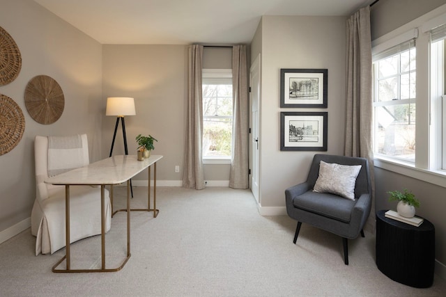 office featuring healthy amount of natural light, carpet floors, and baseboards