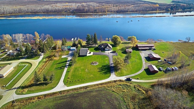 drone / aerial view featuring a water view