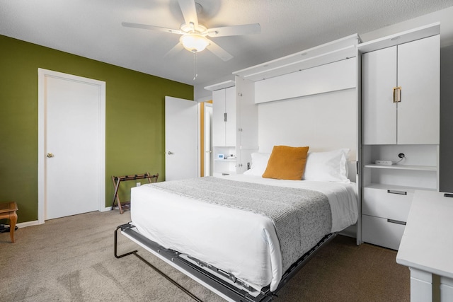 bedroom featuring carpet flooring, ceiling fan, and baseboards