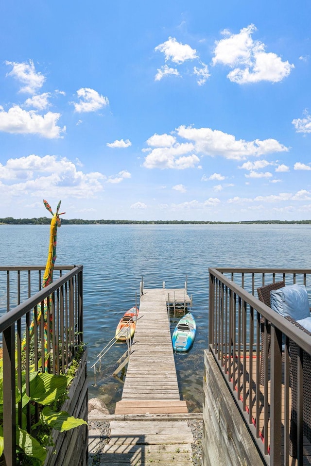 view of dock with a water view