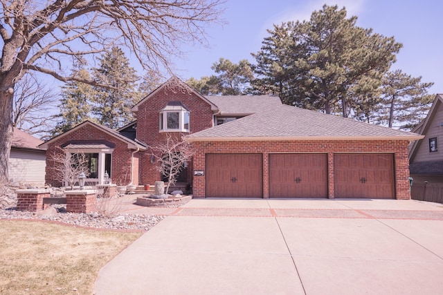 1301 12th Ave NW, New Brighton, MN 55112 - traditional-style home featuring brick siding, driveway, an attached garage, and a shingled roof
