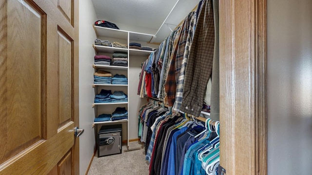 walk in closet with carpet