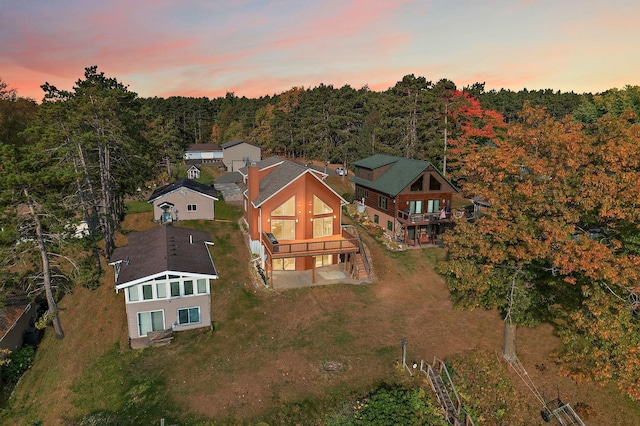 aerial view featuring a forest view