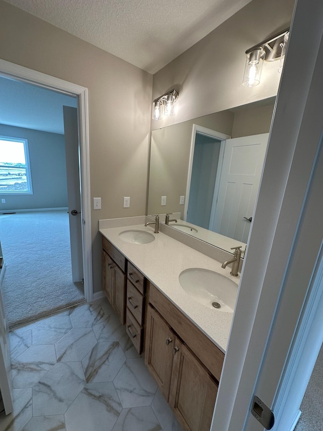 14403 107th Pl N, Maple Grove, MN 55369 - bathroom with double vanity, a textured ceiling, and a sink