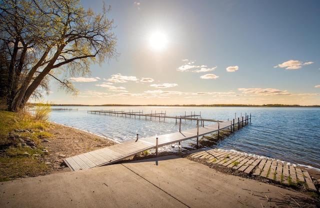 dock area with a water view