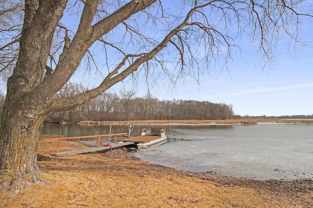 view of dock with a water view