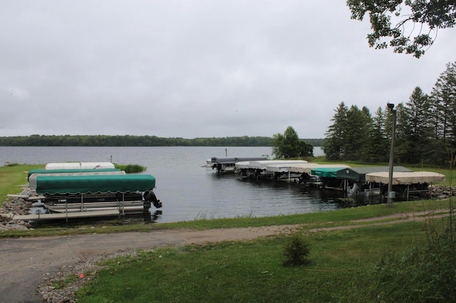 view of dock featuring a water view and boat lift