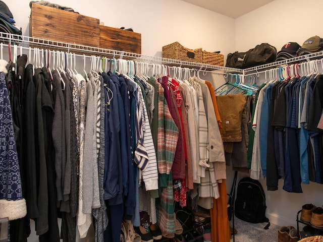 walk in closet featuring carpet