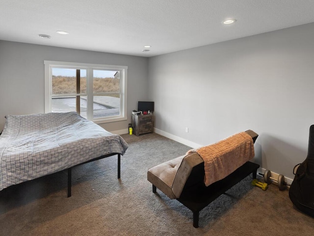 carpeted bedroom with baseboards and recessed lighting