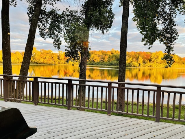 deck featuring a water view