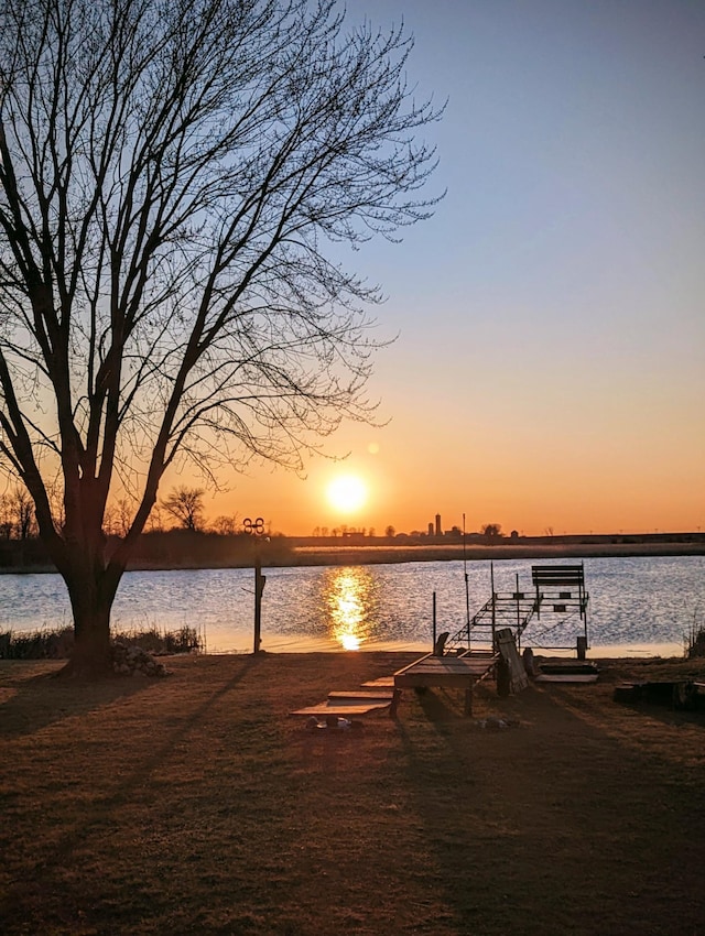 water view featuring a dock and boat lift