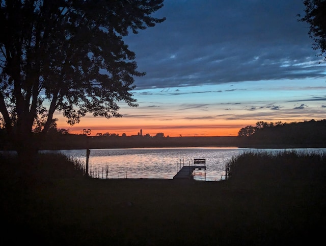 property view of water featuring a boat dock