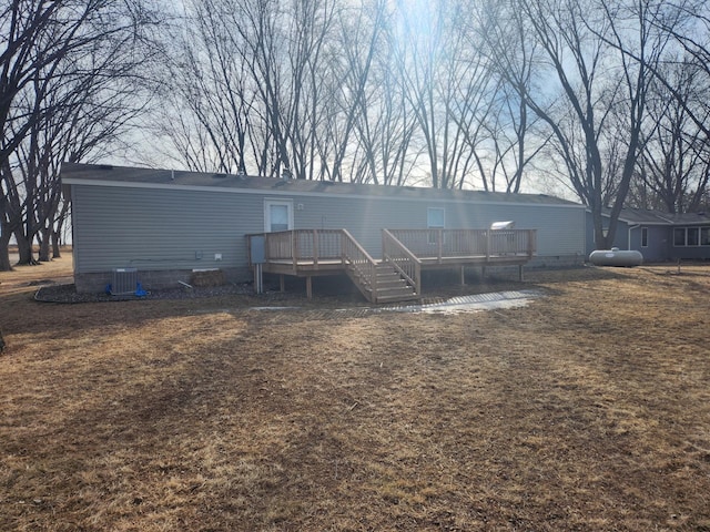 rear view of house with crawl space and a wooden deck