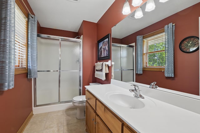 1615 Quasar Ct S, Lake Saint Croix Beach, MN 55043 - full bathroom with toilet, vanity, a stall shower, and tile patterned flooring