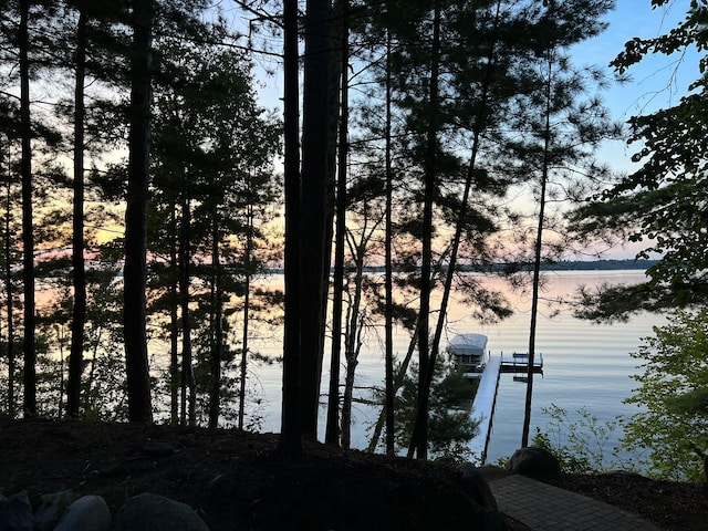 view of water feature featuring a dock