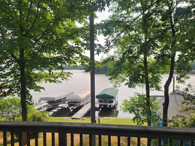 water view featuring a dock and boat lift