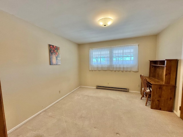 34257 Dusty Trl, Frazee, MN 56544 - unfurnished bedroom featuring baseboard heating, carpet, and baseboards