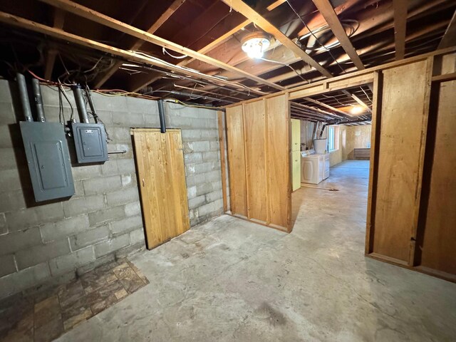 34257 Dusty Trl, Frazee, MN 56544 - unfinished basement with washing machine and clothes dryer and electric panel