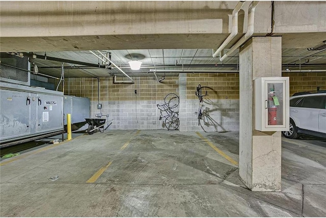 parking garage with concrete block wall