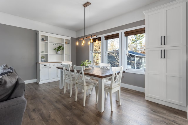 dining room with baseboards and dark wood finished floors