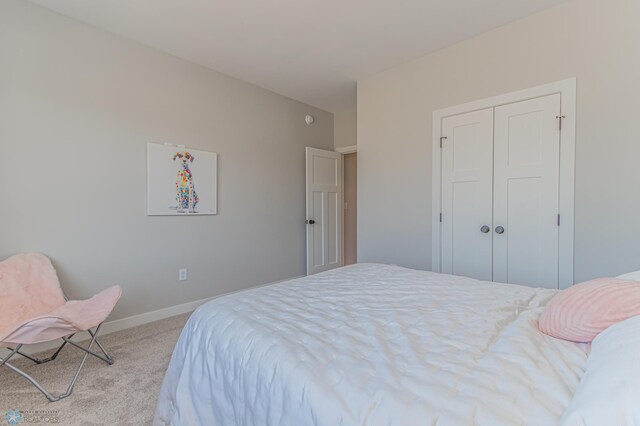 bedroom featuring a closet, carpet, and baseboards