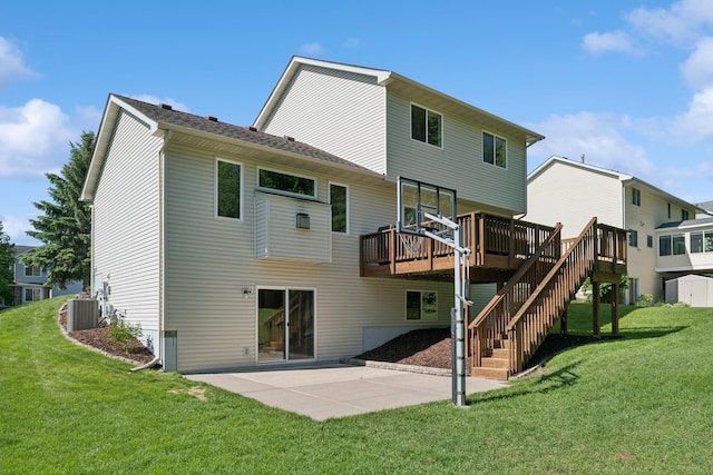 4514 Mcallister Ave NE, Saint Michael, MN 55376 - rear view of property with a patio area, a yard, a wooden deck, and stairs