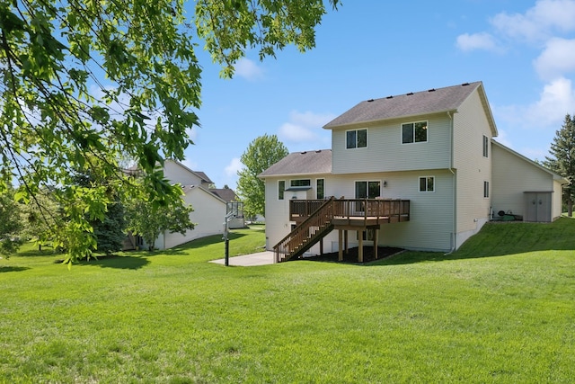 4514 Mcallister Ave NE, Saint Michael, MN 55376 - back of house with stairway, a deck, a lawn, and a patio