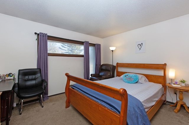 bedroom featuring carpet floors, a textured ceiling, and baseboards